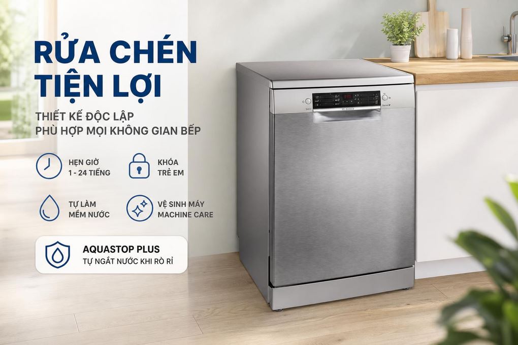 Máy rửa chén độc lập Bosch SMS26AI01F Màu Inox