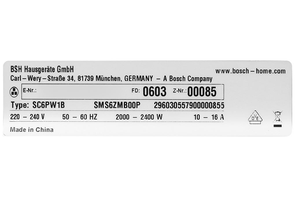 Máy rửa chén độc lập Bosch SMS6ZMB00P Màu Đen