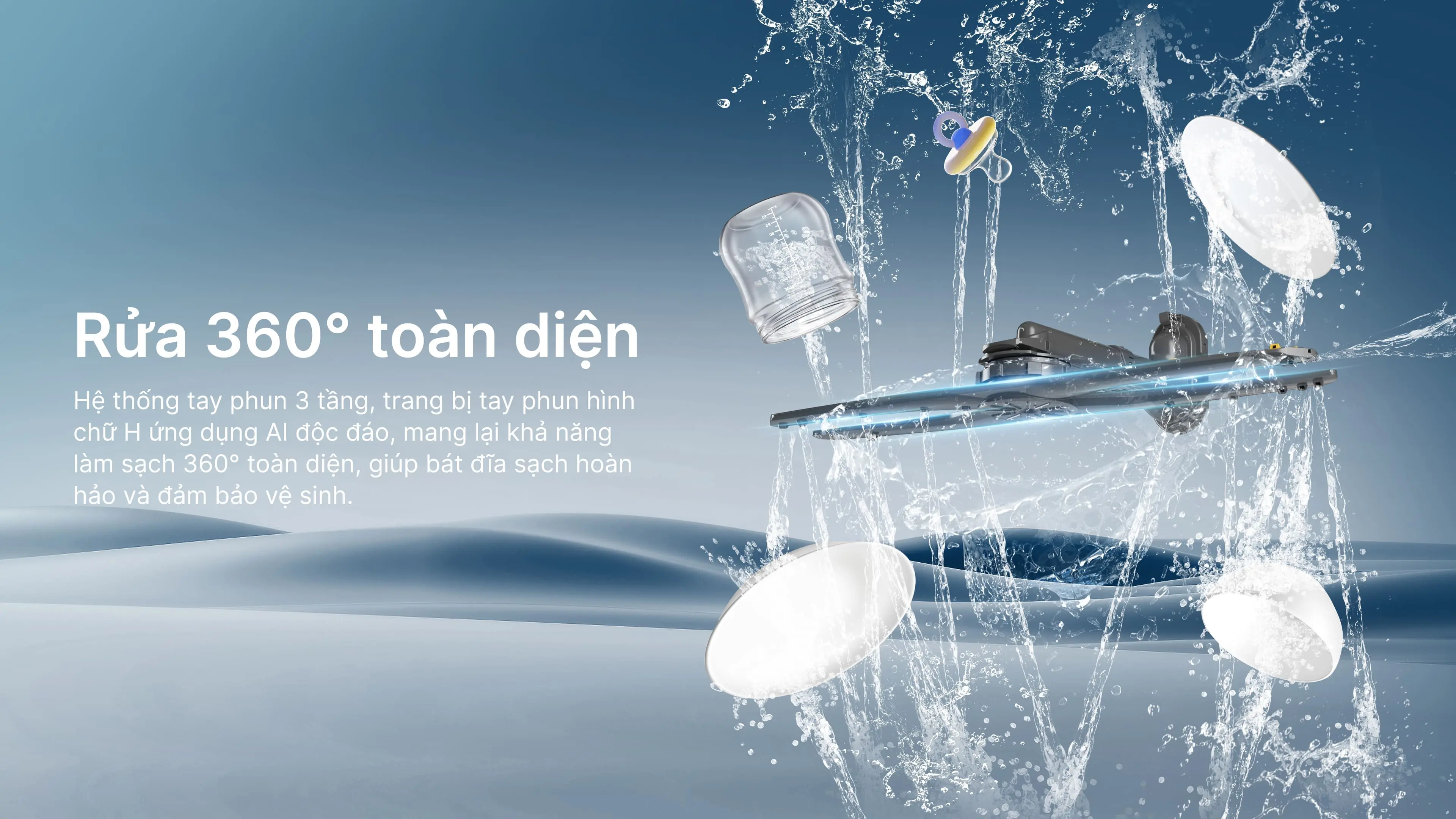 Máy rửa chén độc lập Aqua ADWA15-686BK3VN - Rửa 360 độ toàn diện Máy rửa chén độc lập Aqua ADWA15-686BK3VN - Rửa 360 độ toàn diện