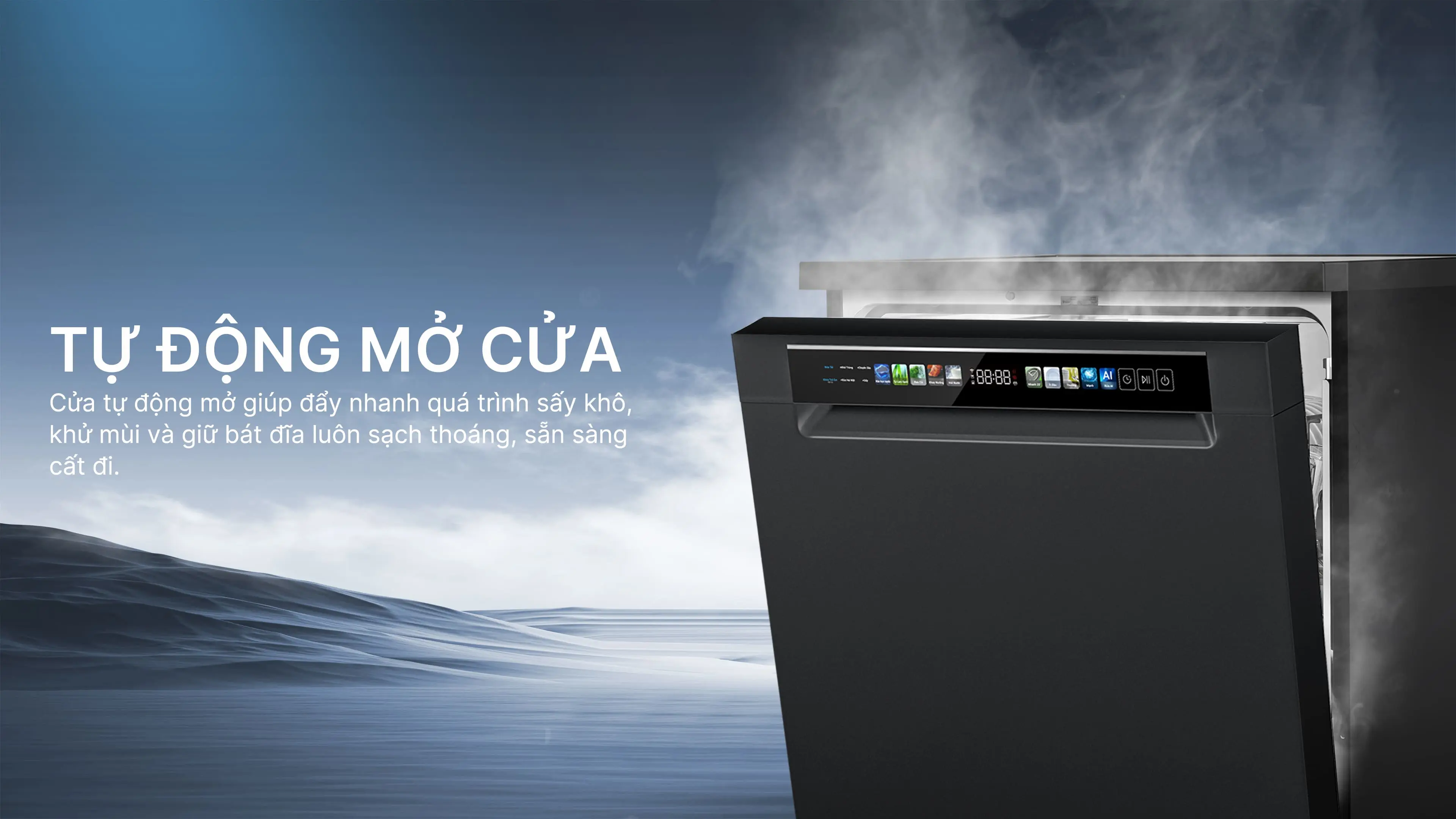 Máy rửa chén độc lập Aqua ADWA15-686BK3VN - Sấy hé tự động Máy rửa chén độc lập Aqua ADWA15-686BK3VN - Sấy hé tự động