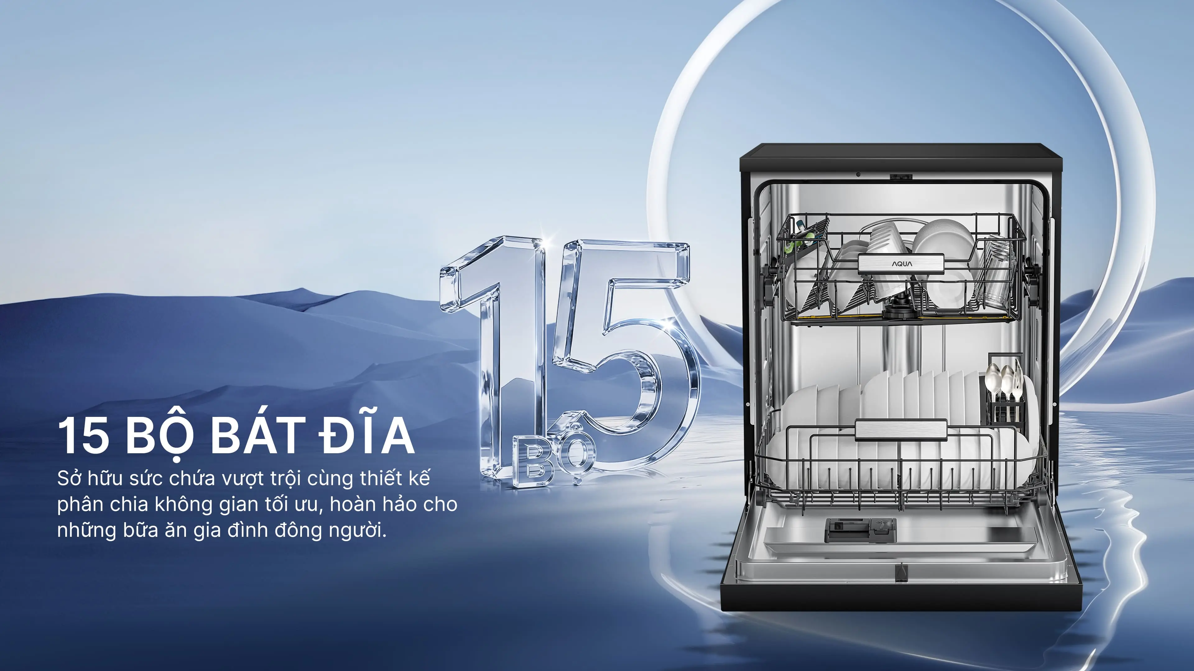 Máy rửa chén độc lập Aqua ADWA15-686BK3VN - Sức chứa 15 bộ bát đĩa Máy rửa chén độc lập Aqua ADWA15-686BK3VN - Sức chứa 15 bộ bát đĩa