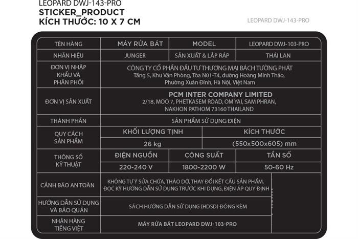 Máy rửa chén độc lập Junger Leopard DWJ-103 Pro Màu Xám