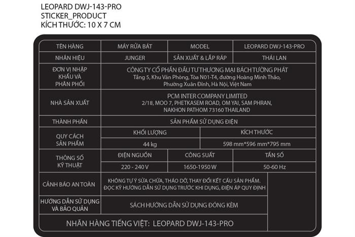 Máy rửa chén độc lập Junger Leopard DWJ-143 Pro Màu Xám