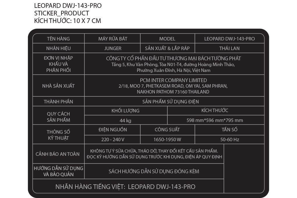 Máy rửa chén độc lập Junger Leopard DWJ-143 Pro Màu Xám