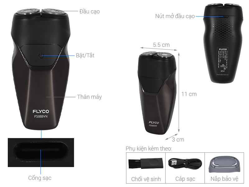 Máy cạo râu khô và ướt Flyco FS888VN
