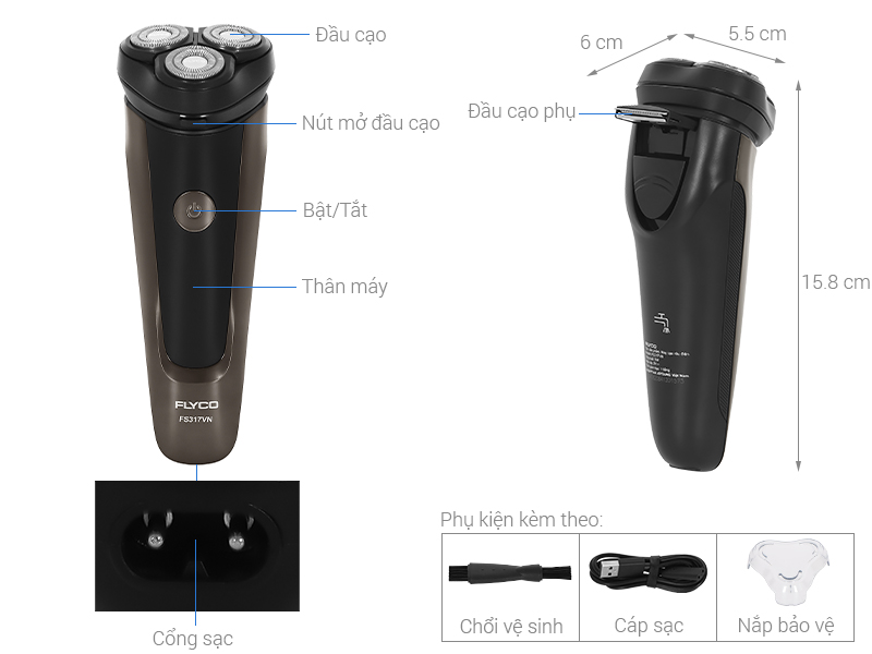Máy cạo râu khô và ướt Flyco FS317VN