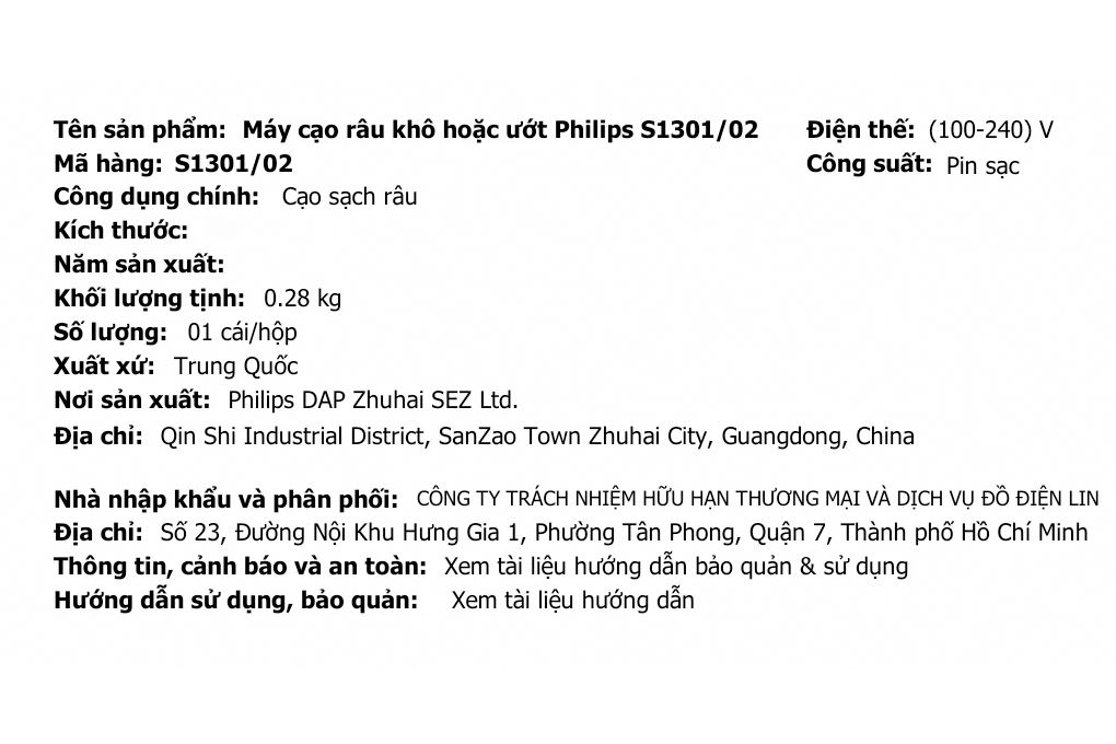 Máy cạo râu khô và ướt Philips S1301/02 Màu Đen - Xám