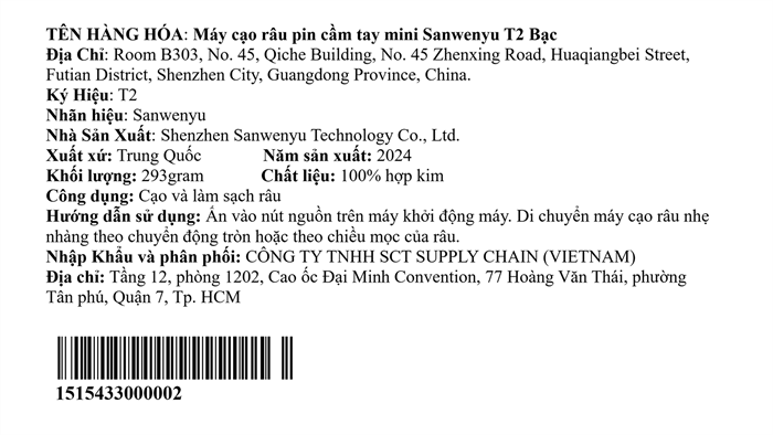 Máy cạo râu khô và ướt Sanwenyu T2 Màu Bạc