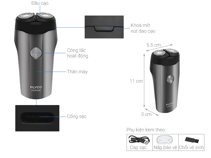 Máy cạo râu khô và ướt Flyco FS181VN