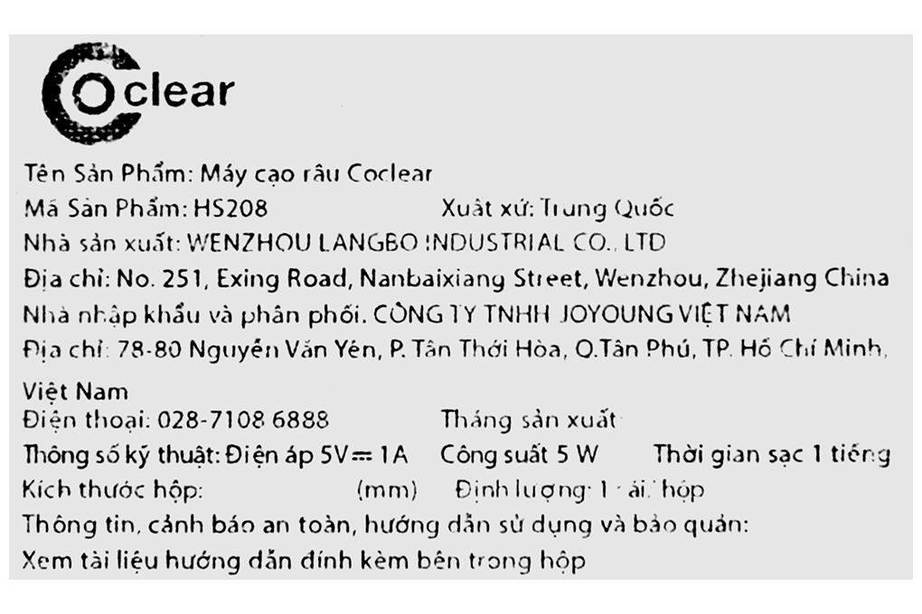 Máy cạo râu khô và ướt Coclear HS208 Màu Xanh Dương