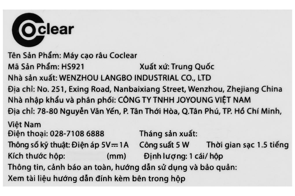 Máy cạo râu khô và ướt Coclear HS921 Màu Xanh