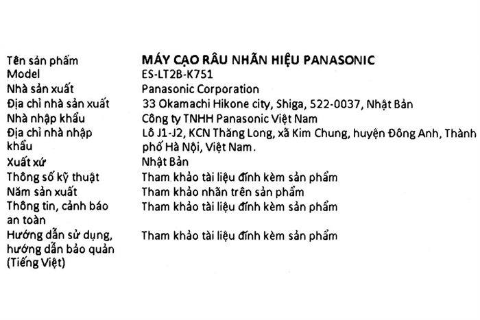 Máy cạo râu khô và ướt Panasonic ES-LT2B-K751 Màu Đen