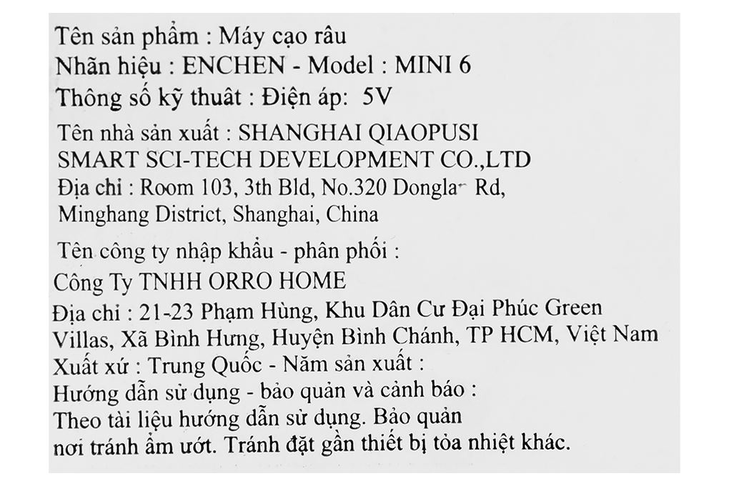 Máy cạo râu khô và ướt Enchen Mini 6 Màu Đen