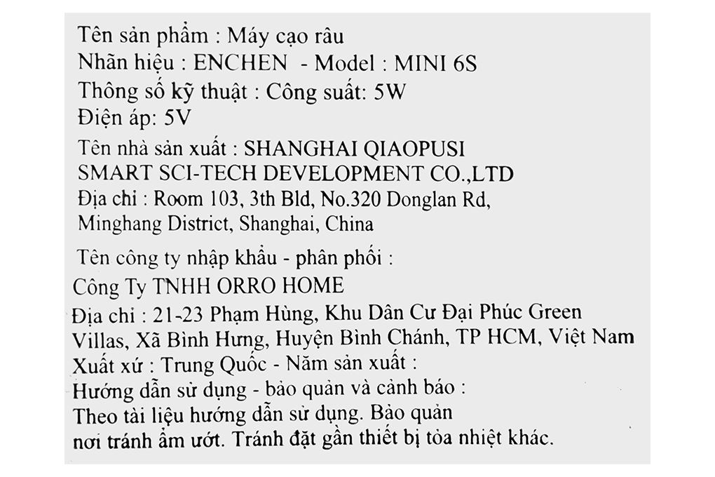 Máy cạo râu khô và ướt Enchen Mini 6S Màu Đen
