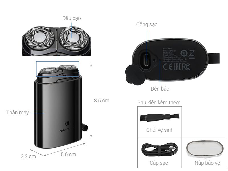 Máy cạo râu khô và ướt Enchen K8