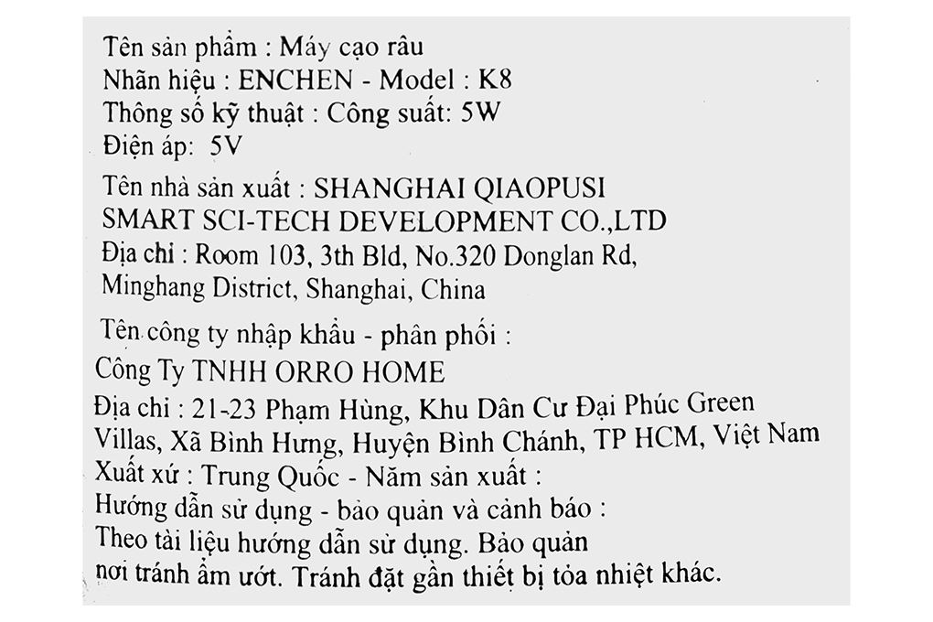Máy cạo râu khô và ướt Enchen K8 Màu Đen