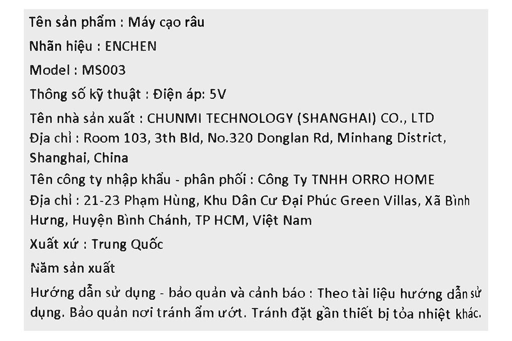 Máy cạo râu khô Enchen MS003 Màu Đen