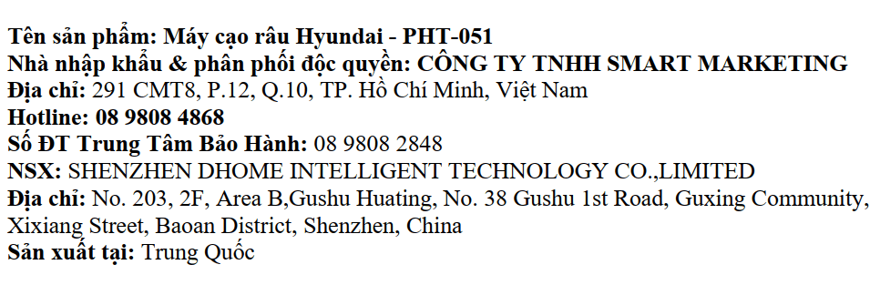 Máy cạo râu khô và ướt Hyundai PHT-051-BK Màu Đen