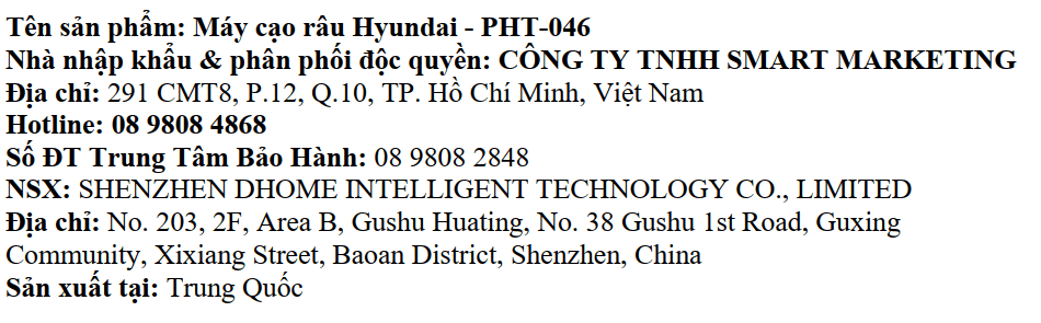 Máy cạo râu khô và ướt Hyundai PHT-046-BK Màu Đen
