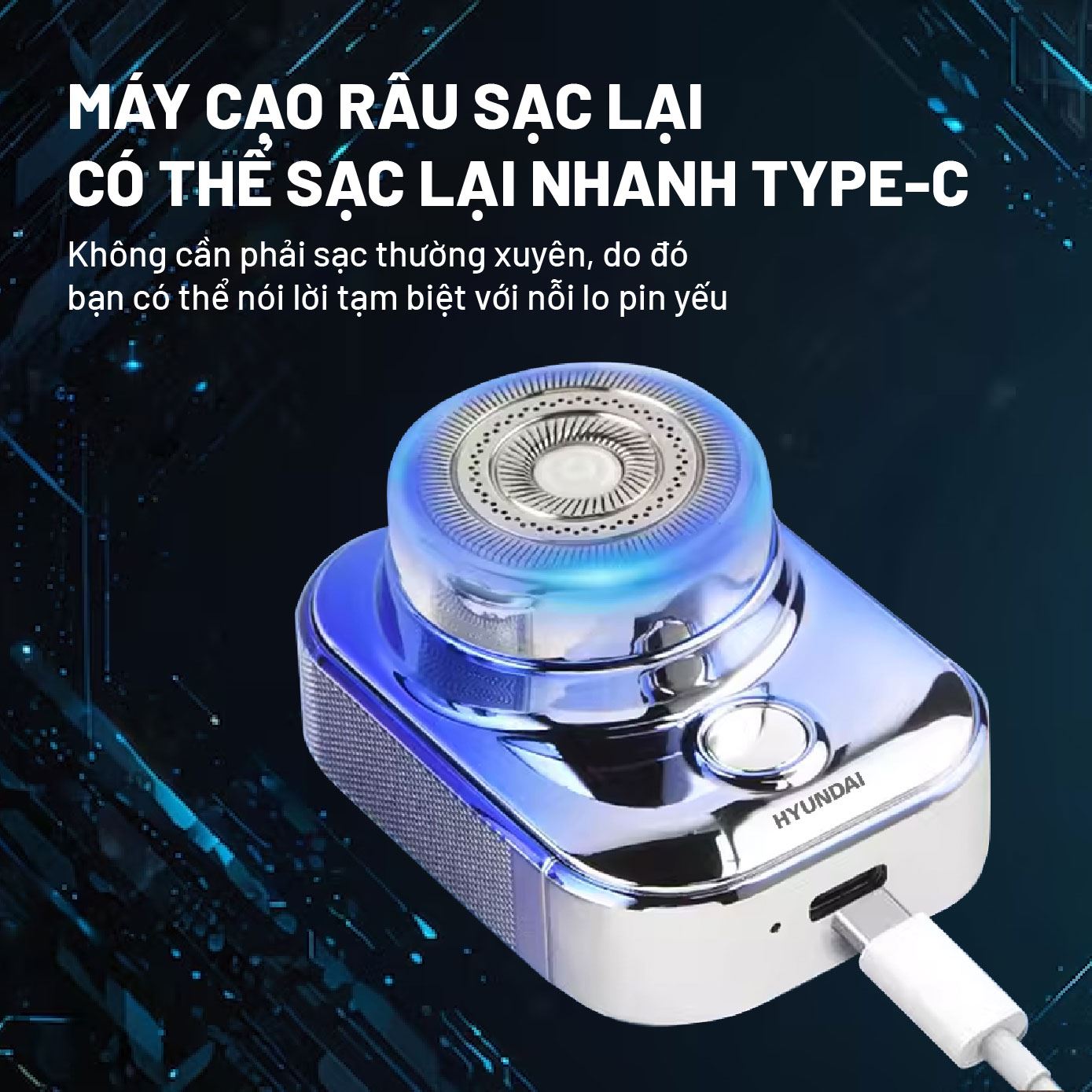 Máy cạo râu khô và ướt Hyundai PHT-046-BU Màu Xanh