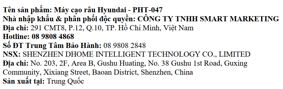 Máy cạo râu khô và ướt Hyundai PHT-047-BK Màu Đen