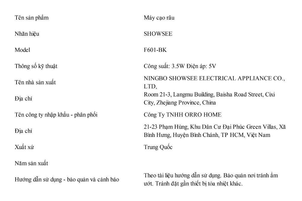 Máy cạo râu khô và ướt Showsee F601-BK Màu Đen