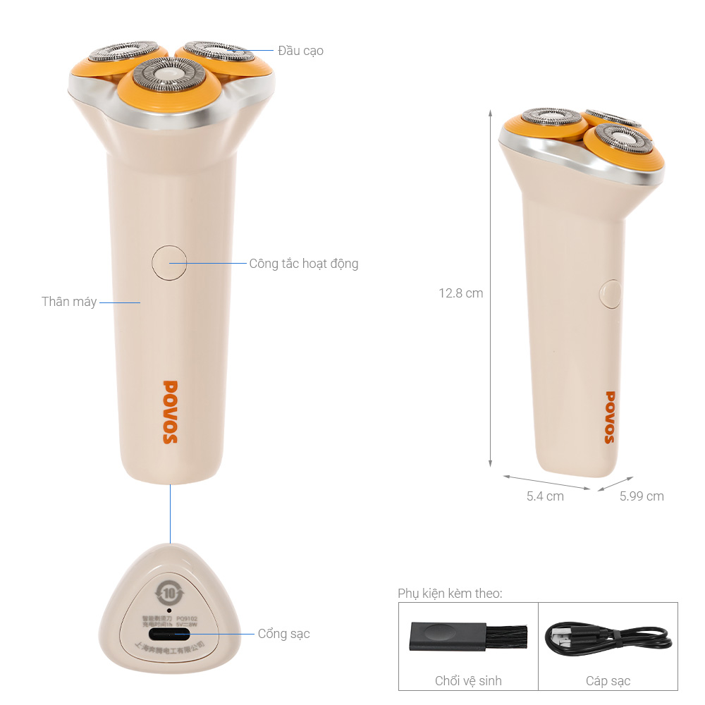Máy cạo râu khô và ướt POVOS PQ9102 Trắng