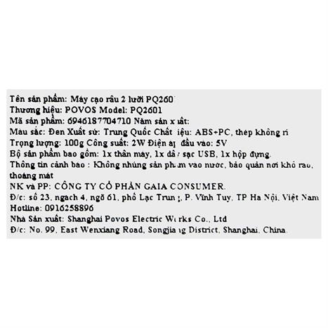 Máy cạo râu khô và ướt POVOS PQ9102 Đen Màu Đen