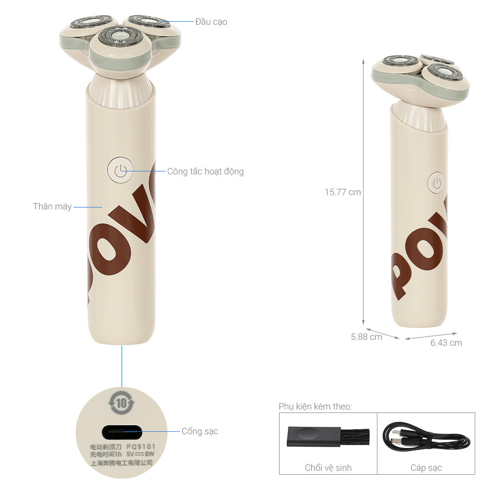 Máy cạo râu khô và ướt POVOS PQ9101 Trắng
