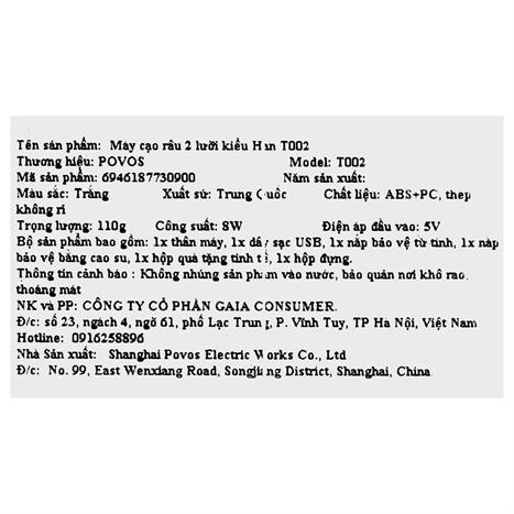 Máy cạo râu khô và ướt POVOS T002 Màu Trắng