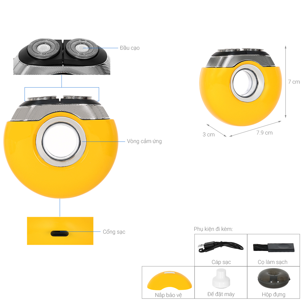 Máy cạo râu khô và ướt POVOS T000 Vàng