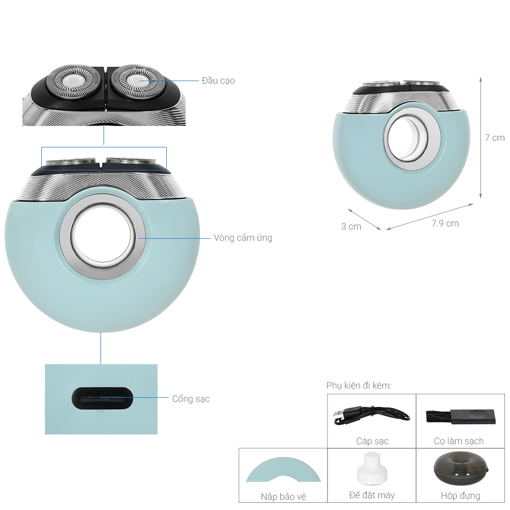 Máy cạo râu khô và ướt POVOS T000 Xanh