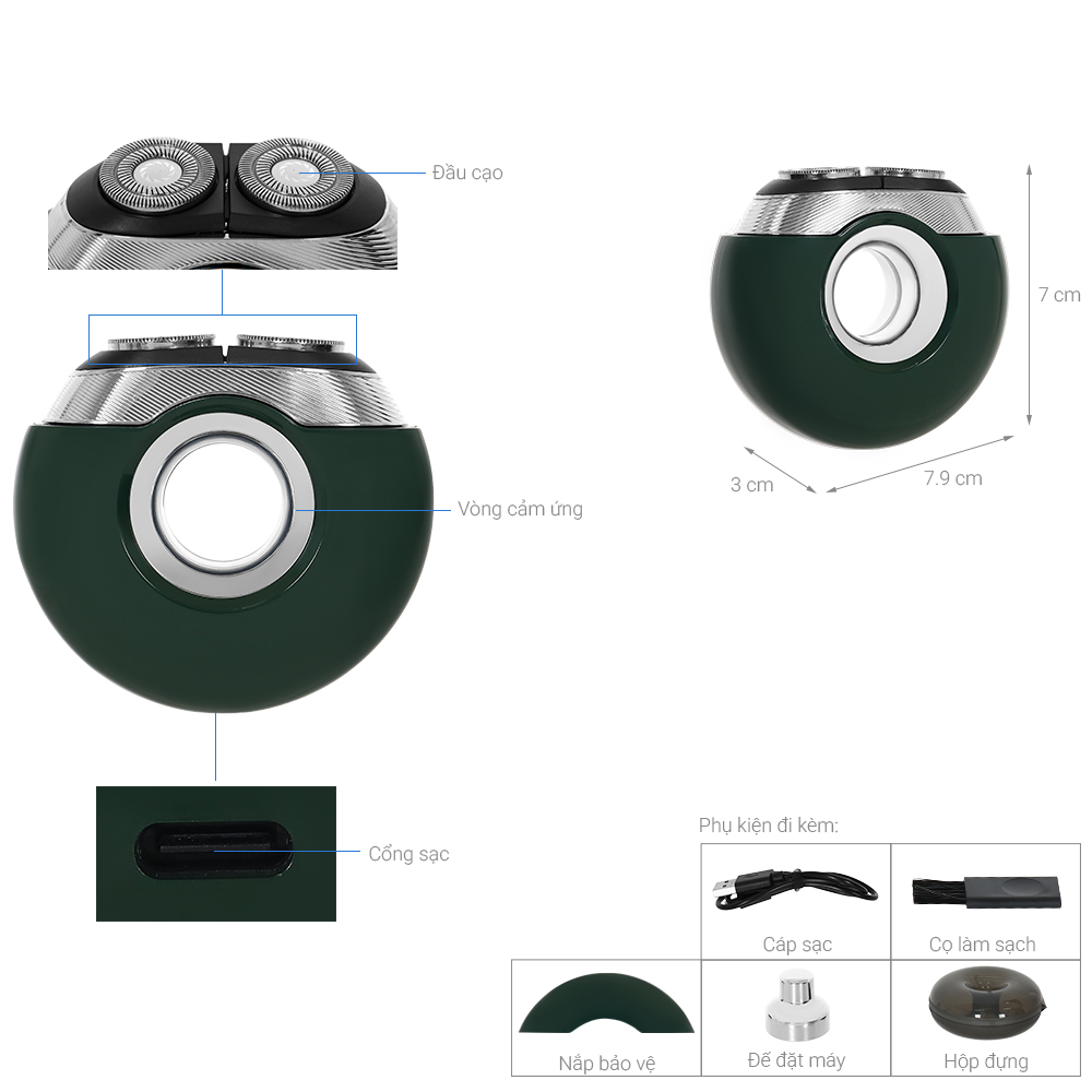 Máy cạo râu khô và ướt POVOS T000 Xanh Lá