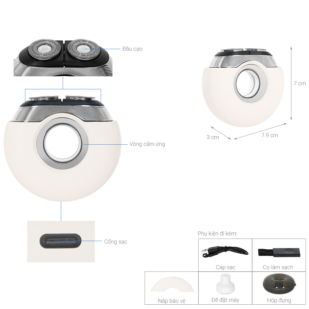 Máy cạo râu khô và ướt POVOS T000 Trắng