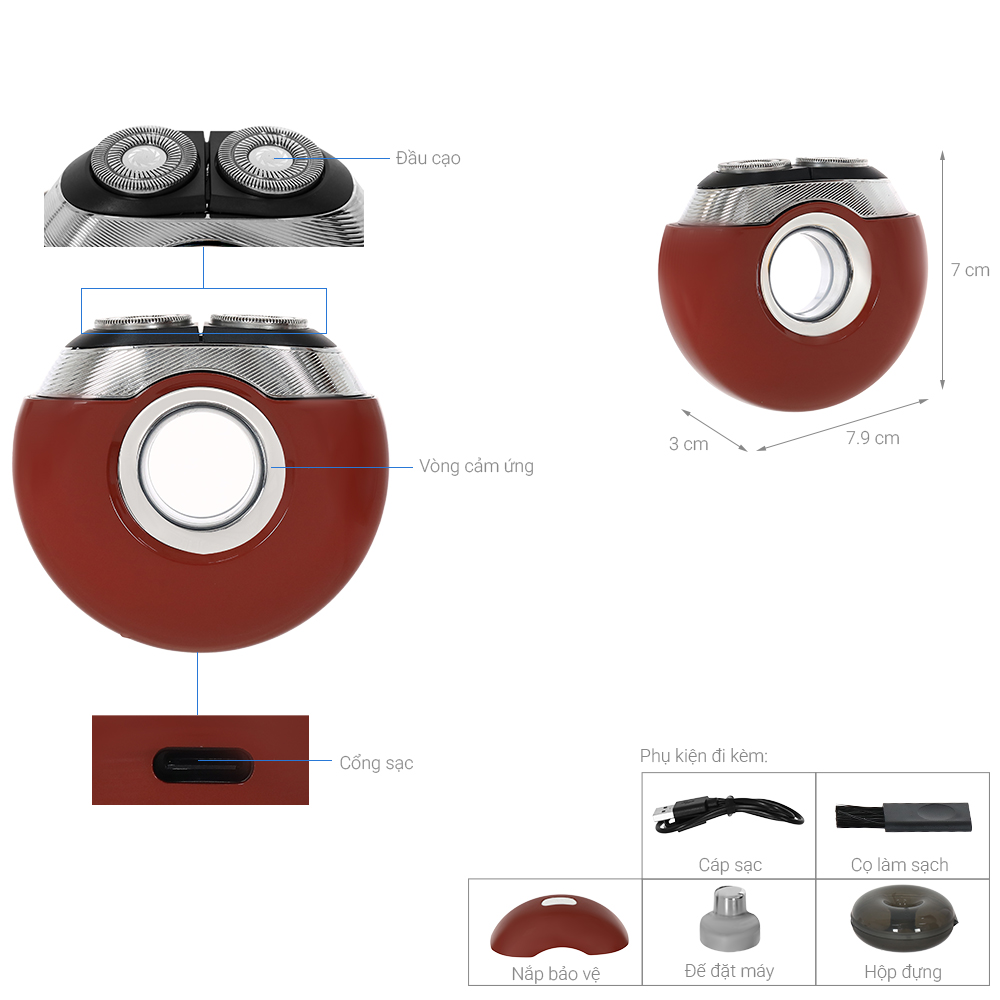 Máy cạo râu khô và ướt POVOS T000 Đỏ Đô