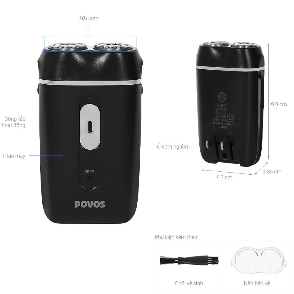 Máy cạo râu khô và ướt POVOS PQ2601
