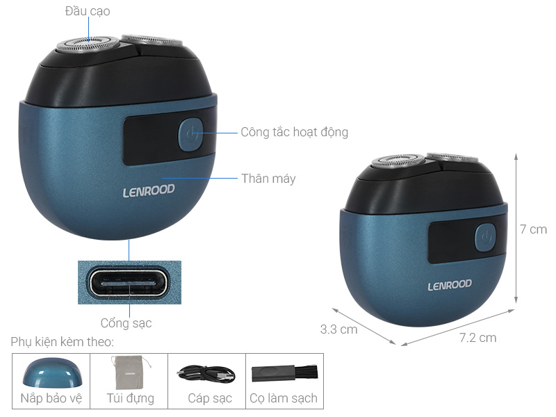 Máy cạo râu khô và ướt Lenrood LR-DS230 Xanh