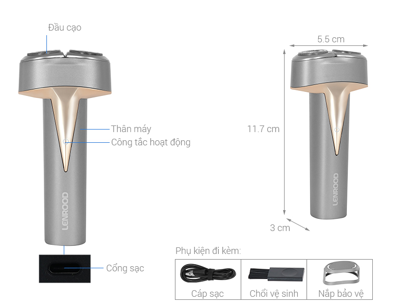 Máy cạo râu khô và ướt Lenrood LR-DS237 Xám