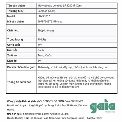 Máy cạo râu khô và ướt Lenrood LR-DS237 Xanh Màu Xanh