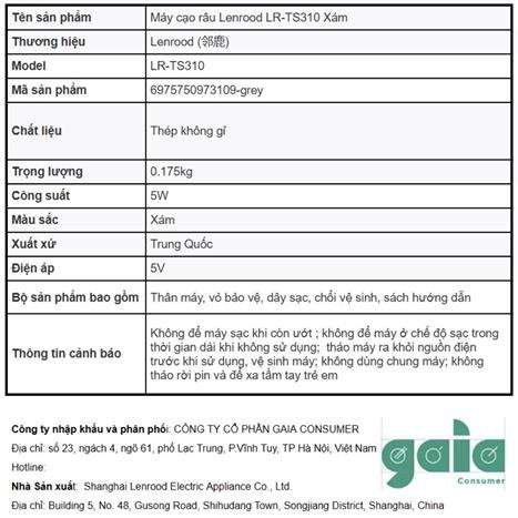 Máy cạo râu khô và ướt Lenrood LR-TS310 Xám Màu Xám