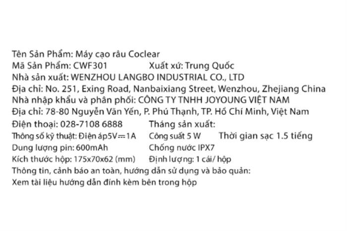 Máy cạo râu khô và ướt Coclear CWF301 Màu Bạc