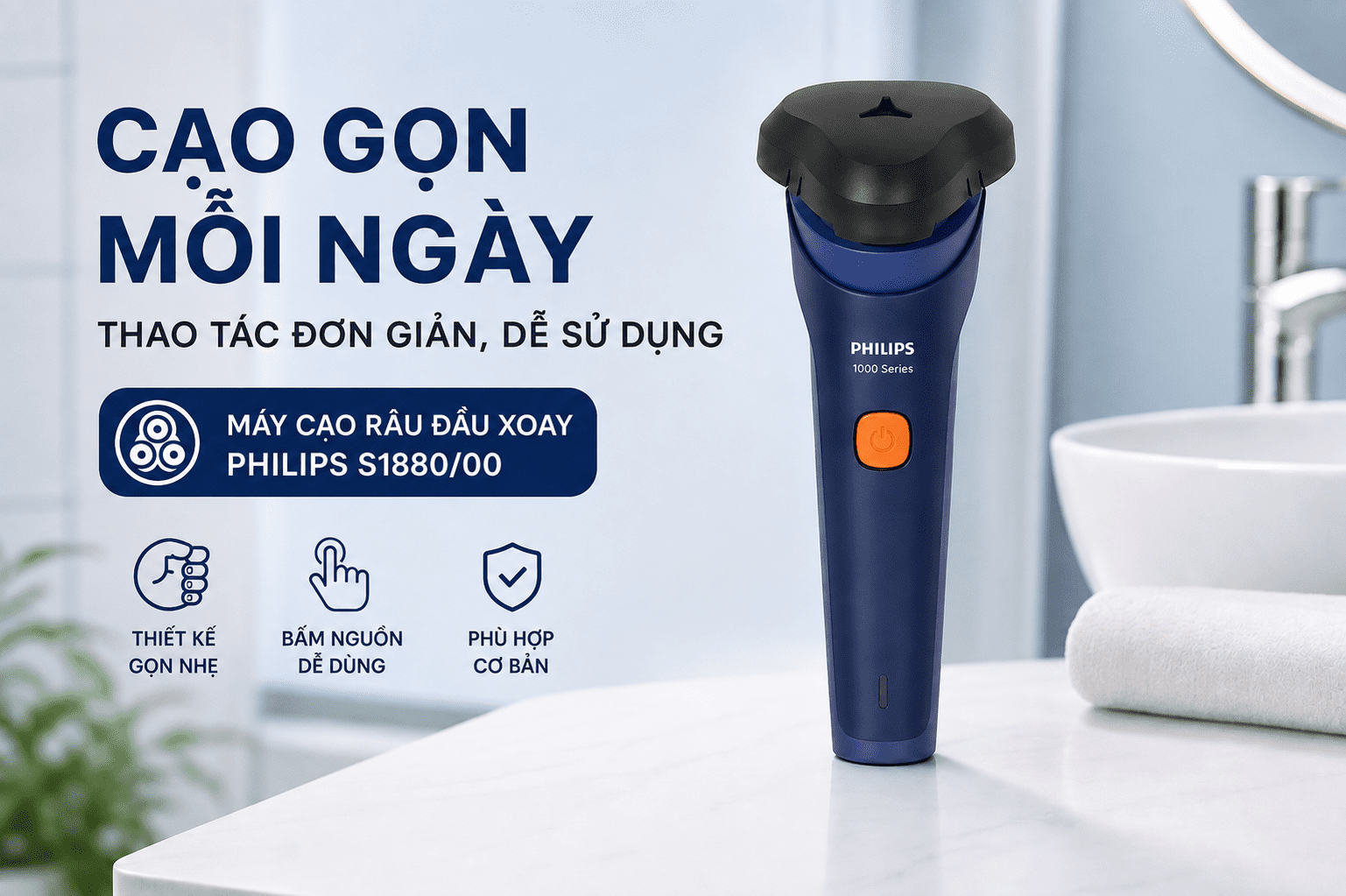 Máy cạo râu khô và ướt Philips S1880/00 Màu Xanh