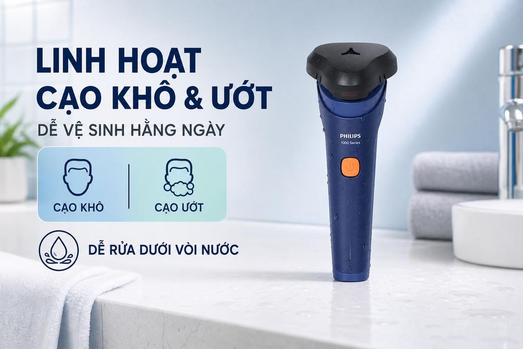 Máy cạo râu khô và ướt Philips S1880/00 Màu Xanh