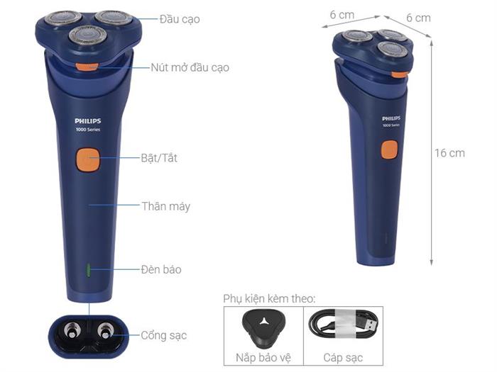 Máy cạo râu khô và ướt Philips S1880/00 Màu Xanh