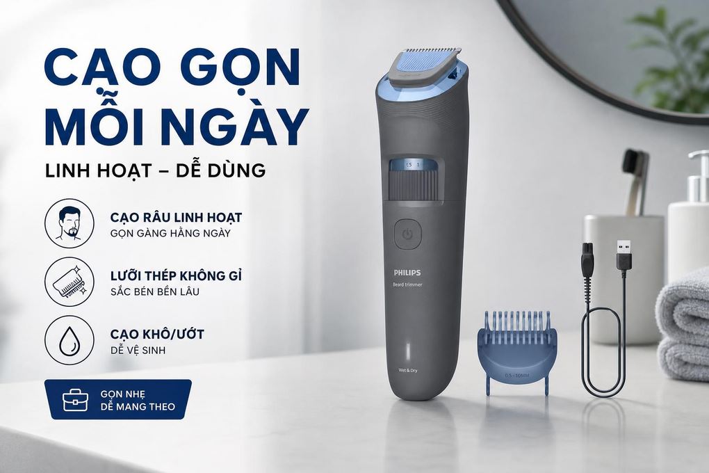 Máy cạo râu ướt và khô Philips BT3617/15 Màu Xám đậm