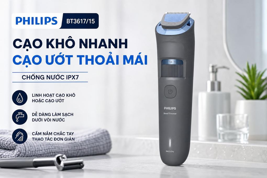 Máy cạo râu ướt và khô Philips BT3617/15 Màu Xám đậm
