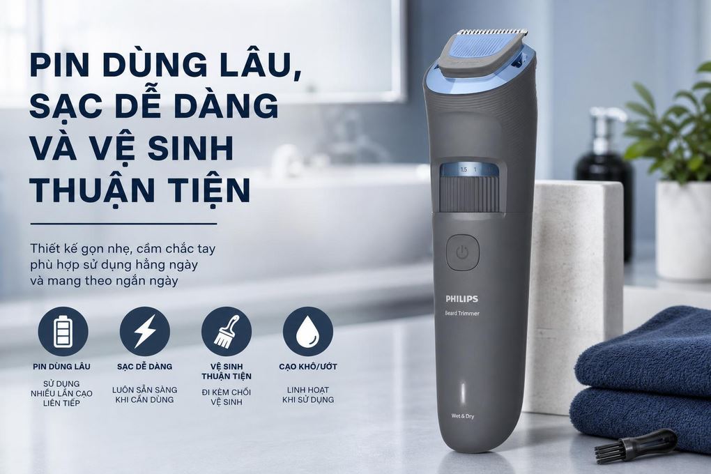 Máy cạo râu ướt và khô Philips BT3617/15 Màu Xám đậm