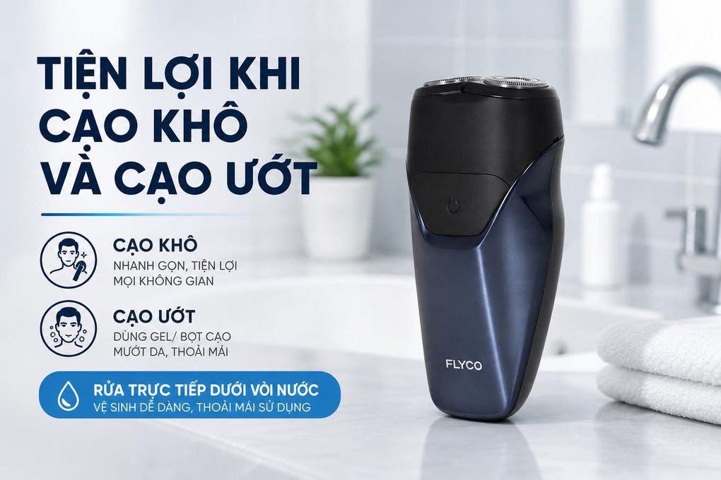 Máy cạo râu khô và ướt Flyco FS889VN Màu Xanh Dương