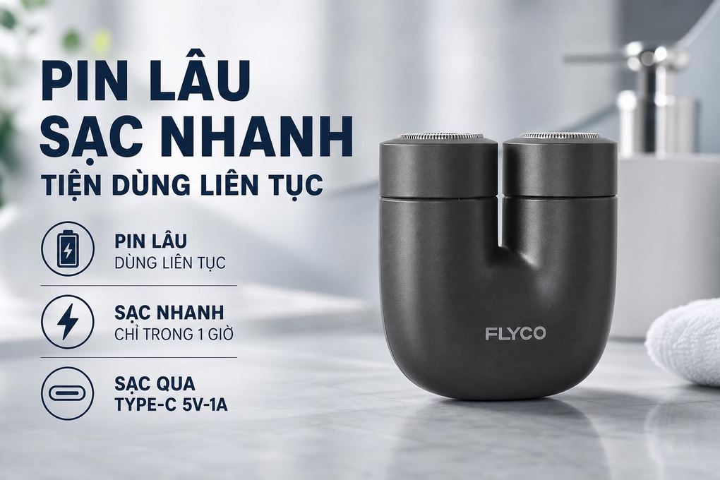 Máy cạo râu khô và ướt Flyco U1VN Màu Đen
