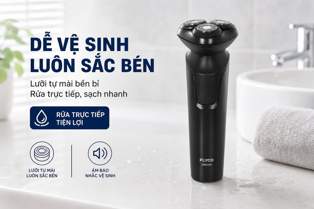 Máy cạo râu khô và ướt Flyco FS903VN Màu Đen